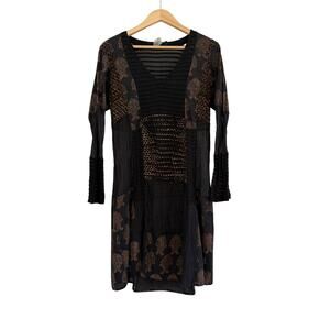 Marigold Row Textured Art Deco Mini Dress Womens Sz Medium Vintage Brown Gold